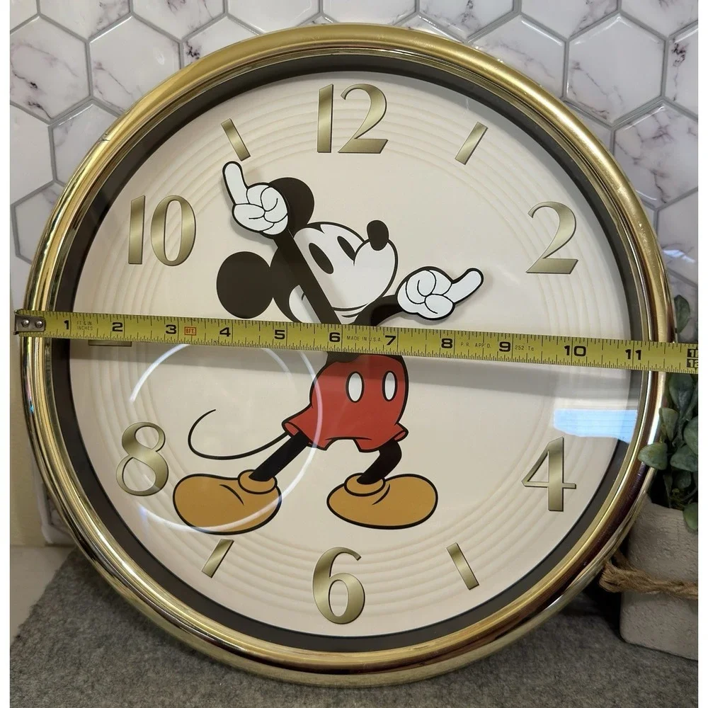 Disney Mickey Mouse Wall Clock Gold Tone Round Frame Disney Franchise Mk3096